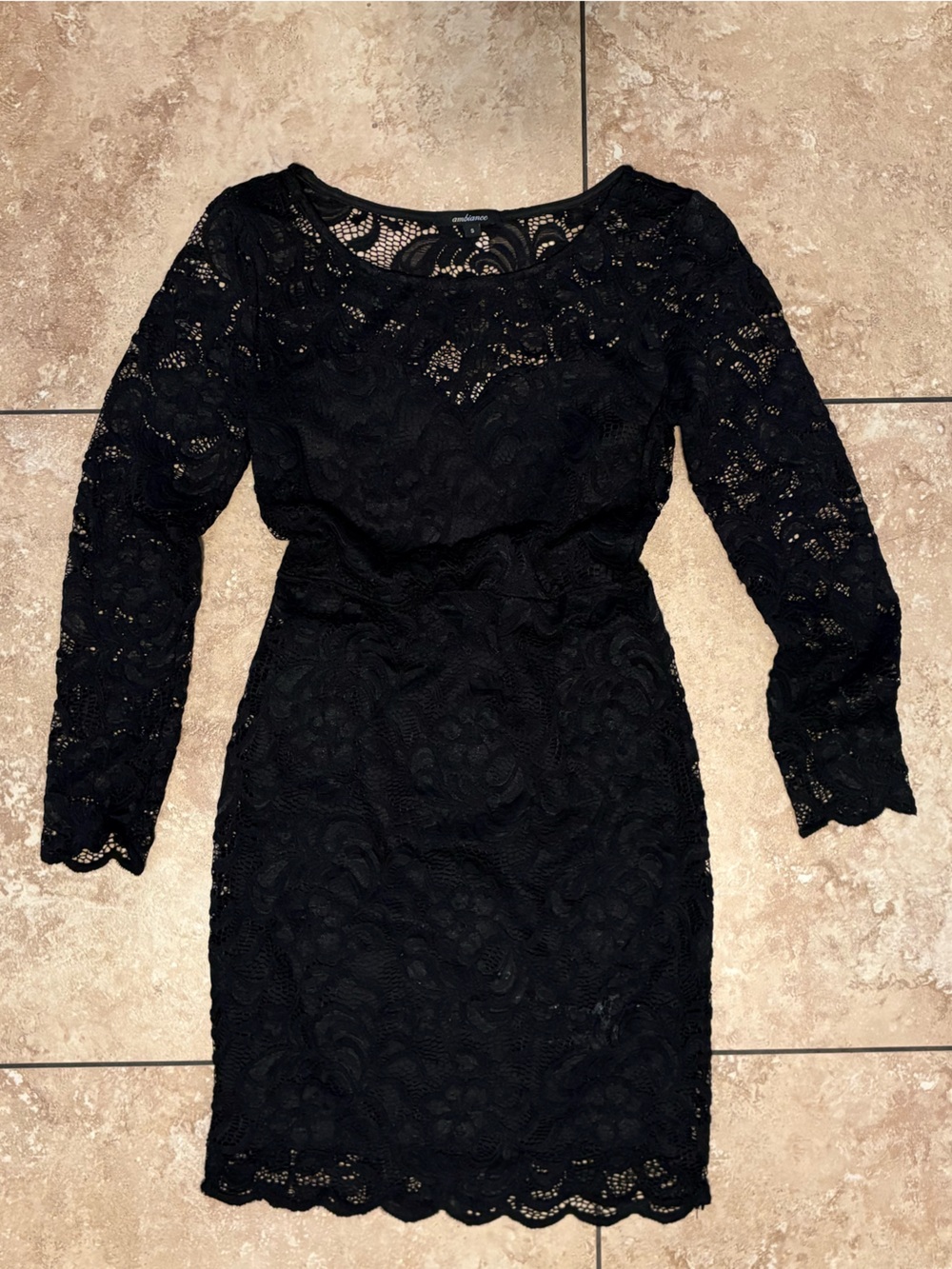 Ambiance Black Lace Long Sleeve Mini Dress size S Party Dress